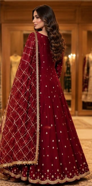 Embroidered Long Flare Maxi 3 Piece | Premium Party Wear