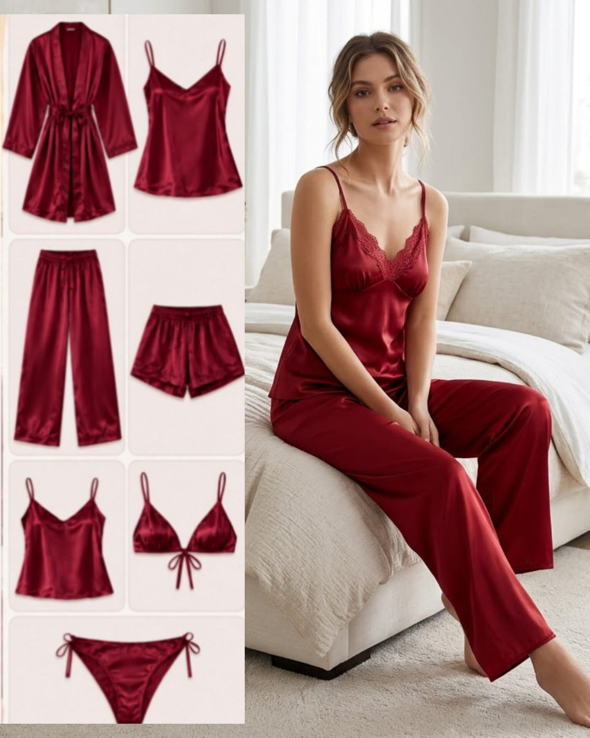 Imported Silk 7-Piece Luxury Nightwear Set – Bridal & Honeymoon Collection