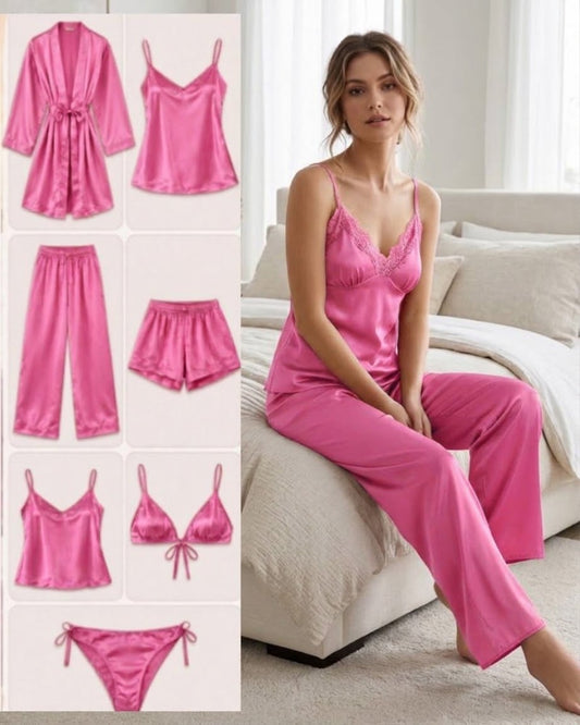 Imported Silk 7-Piece Luxury Nightwear Set – Bridal & Honeymoon Collection