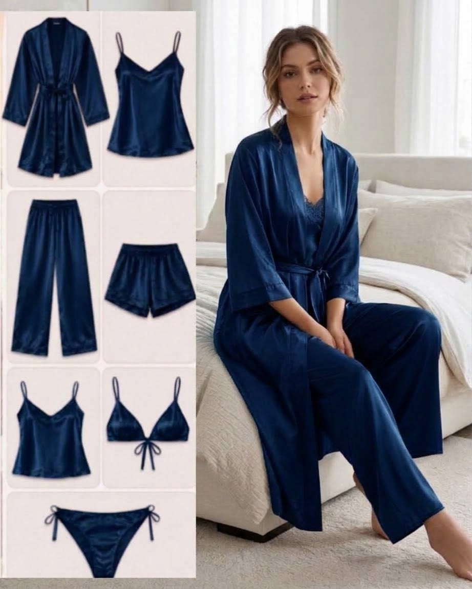 Imported Silk 7-Piece Luxury Nightwear Set – Bridal & Honeymoon Collection