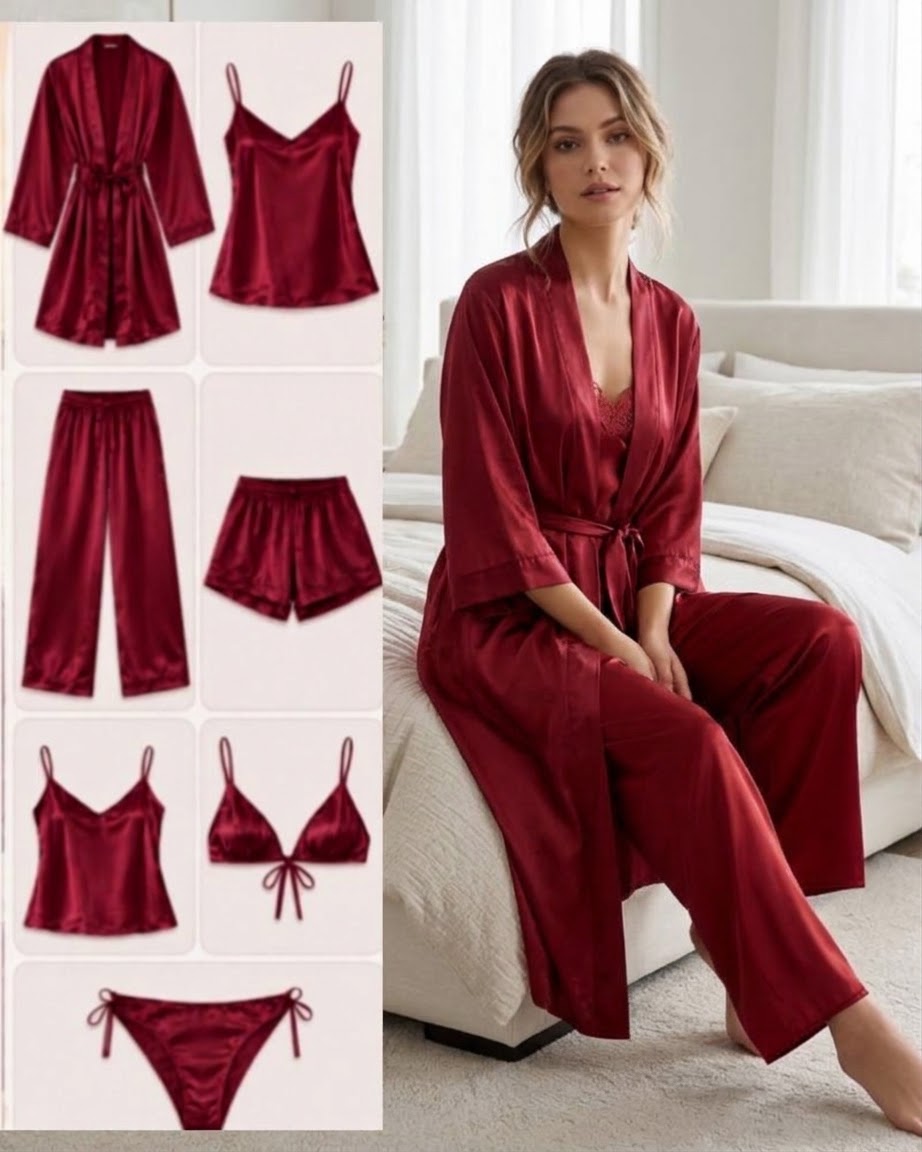 Imported Silk 7-Piece Luxury Nightwear Set – Bridal & Honeymoon Collection