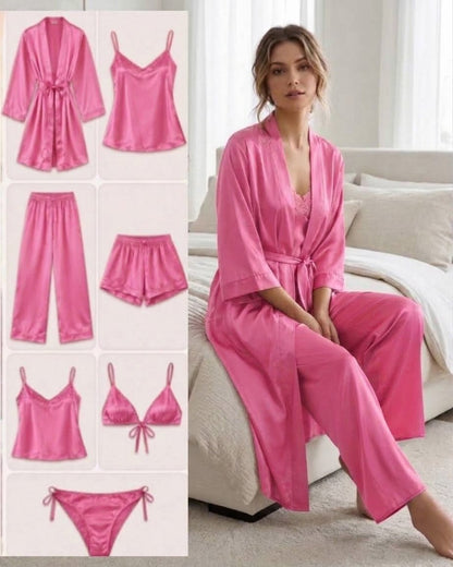 Imported Silk 7-Piece Luxury Nightwear Set – Bridal & Honeymoon Collection