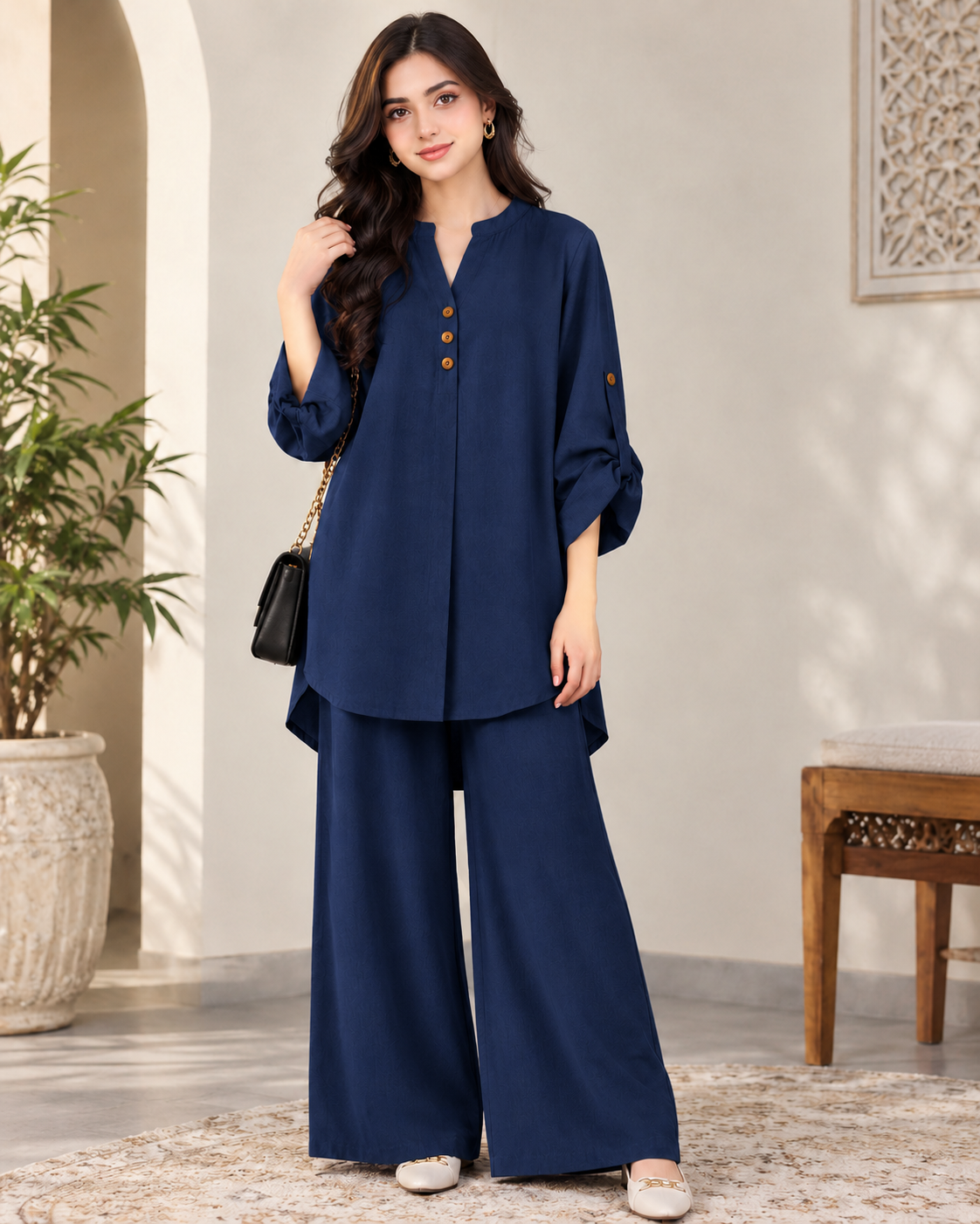 Alenza Western Shirt Style 2-Pcs Stitched Co-Ord Set ! Premium Quality ! Soft Flowy