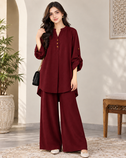 Alenza Western Shirt Style 2-Pcs Stitched Co-Ord Set ! Premium Quality ! Soft Flowy