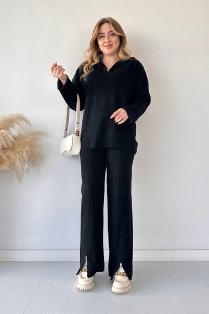 Zipper Highneck Drop-Shoulder Tracksuit 2-Piece